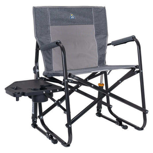 Patented Spring-Action Freestyle Rocker with Side Table - Choice 853 - Freestyle Rocker Portable Outdoor Folding Chair - Heathered Pewter