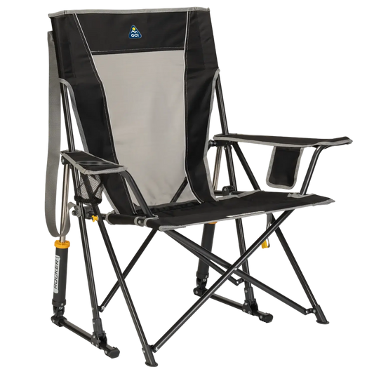 Premium All-Weather Comfort Pro Rocker - Choice 375 - Heavy-Duty Kickback Rocker with Beverage Holder - Black