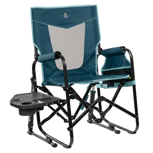 Heavy-Duty Freestyle Stowaway Rocker with Side Table - Choice 253 - Freestyle Rocker Portable Outdoor Folding Chair - Teal