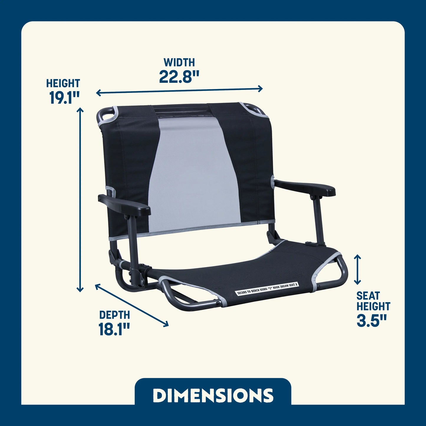 Ergonomic Back-Support Big Comfort Stadium Chair with Armrests - Choice 465 - Lightweight Folding Bleacher Chair with Cushioning Detail