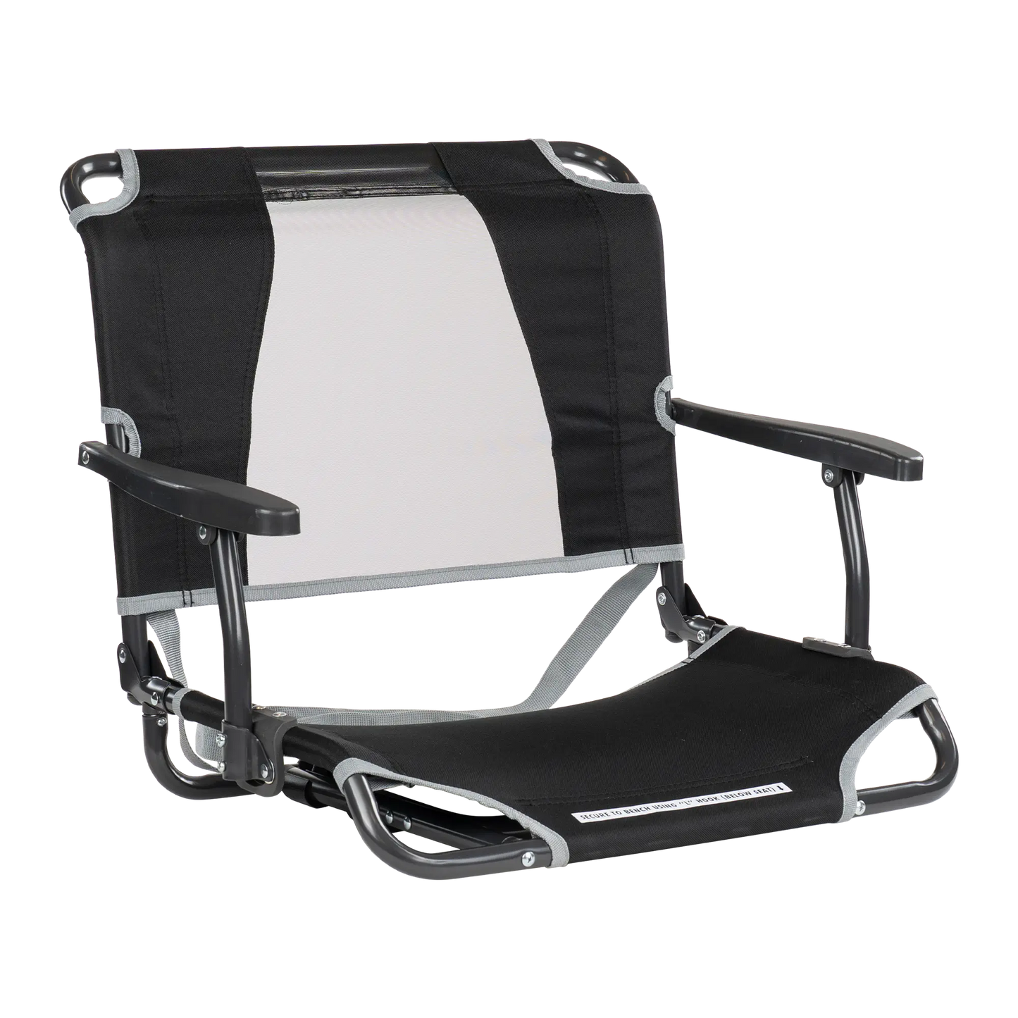 Ergonomic Back-Support Big Comfort Stadium Chair with Armrests - Choice 465 - Lightweight Folding Bleacher Chair with Cushioning - Black