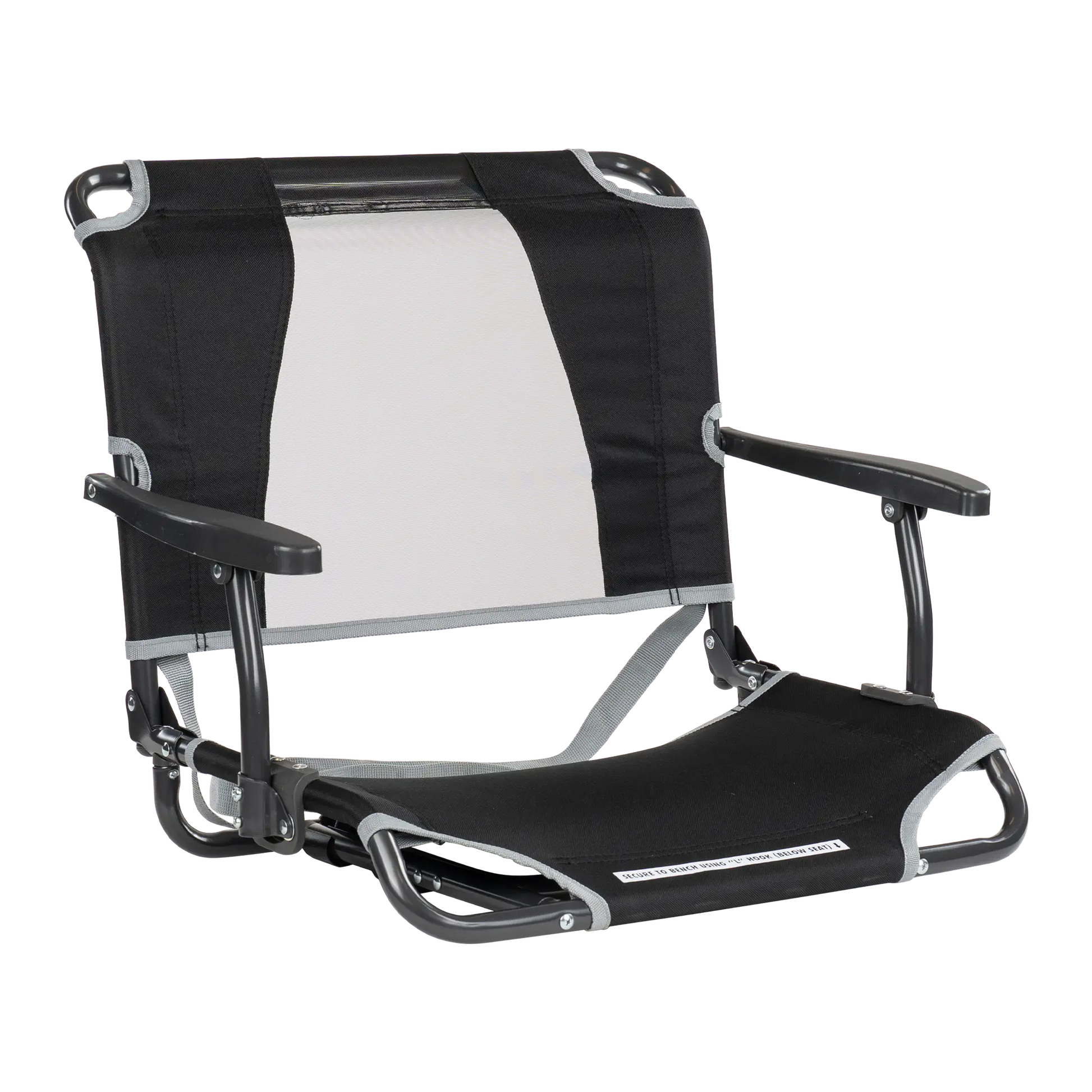 Ergonomic Back-Support Big Comfort Stadium Chair with Armrests - Choice 465 - Lightweight Folding Bleacher Chair with Cushioning - Black