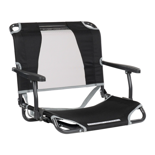 Ergonomic Back-Support Big Comfort Stadium Chair with Armrests - Choice 465 - Lightweight Folding Bleacher Chair with Cushioning - Black