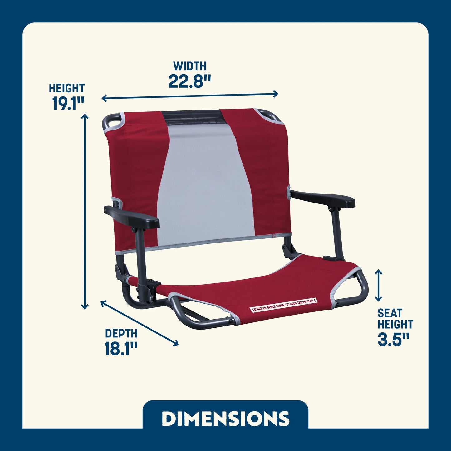 Ergonomic Back-Support Big Comfort Stadium Chair with Armrests - Choice 465 - Lightweight Folding Bleacher Chair with Cushioning Detail