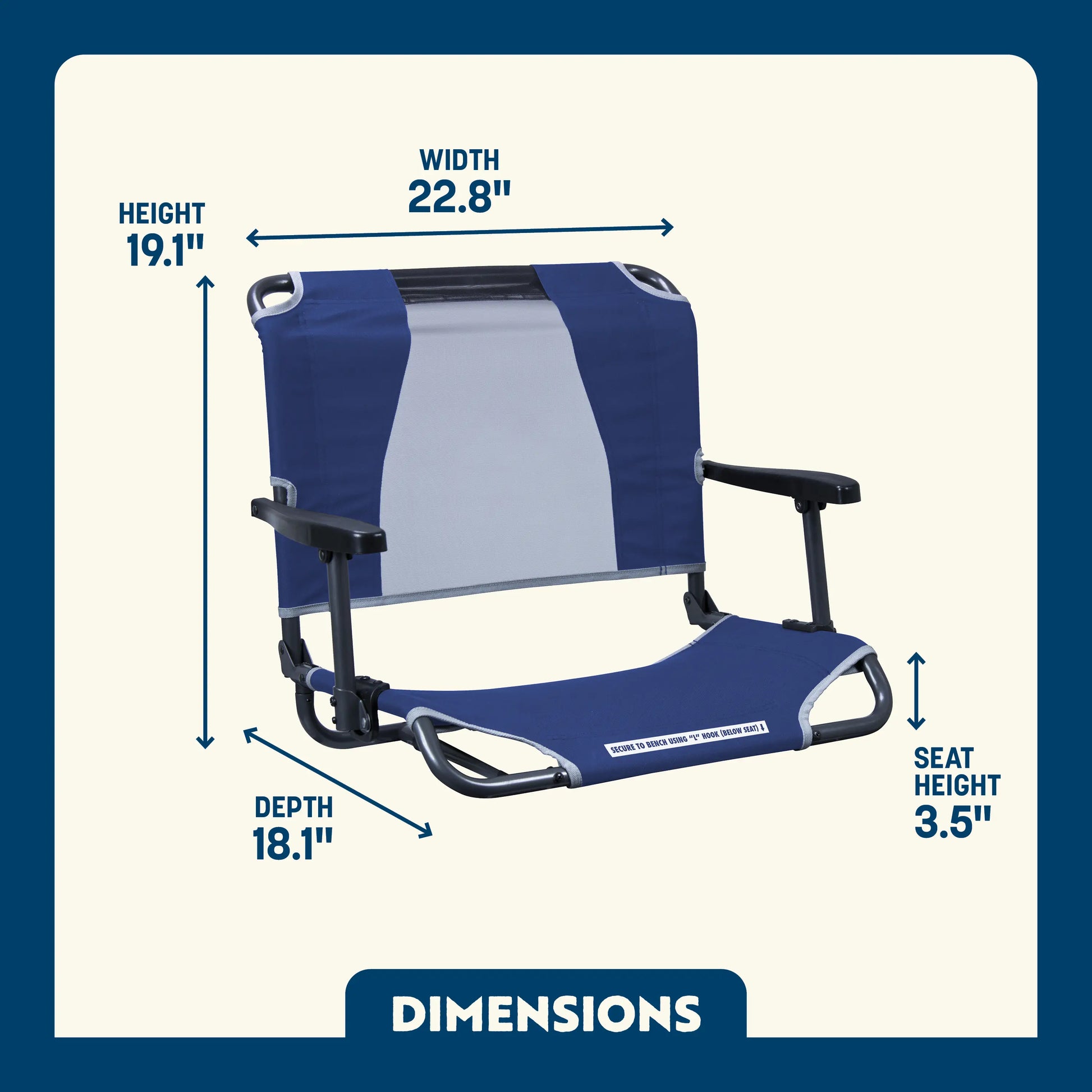 Ergonomic Back-Support Big Comfort Stadium Chair with Armrests - Choice 465 - Lightweight Folding Bleacher Chair with Cushioning Detail