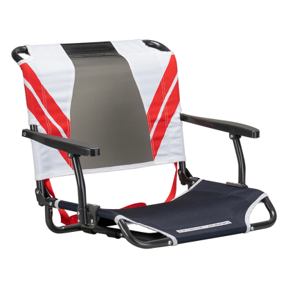 Ergonomic Back-Support Big Comfort Stadium Chair with Armrests - Choice 465 - Lightweight Folding Bleacher Chair with Cushioning - Indigo/White/Red