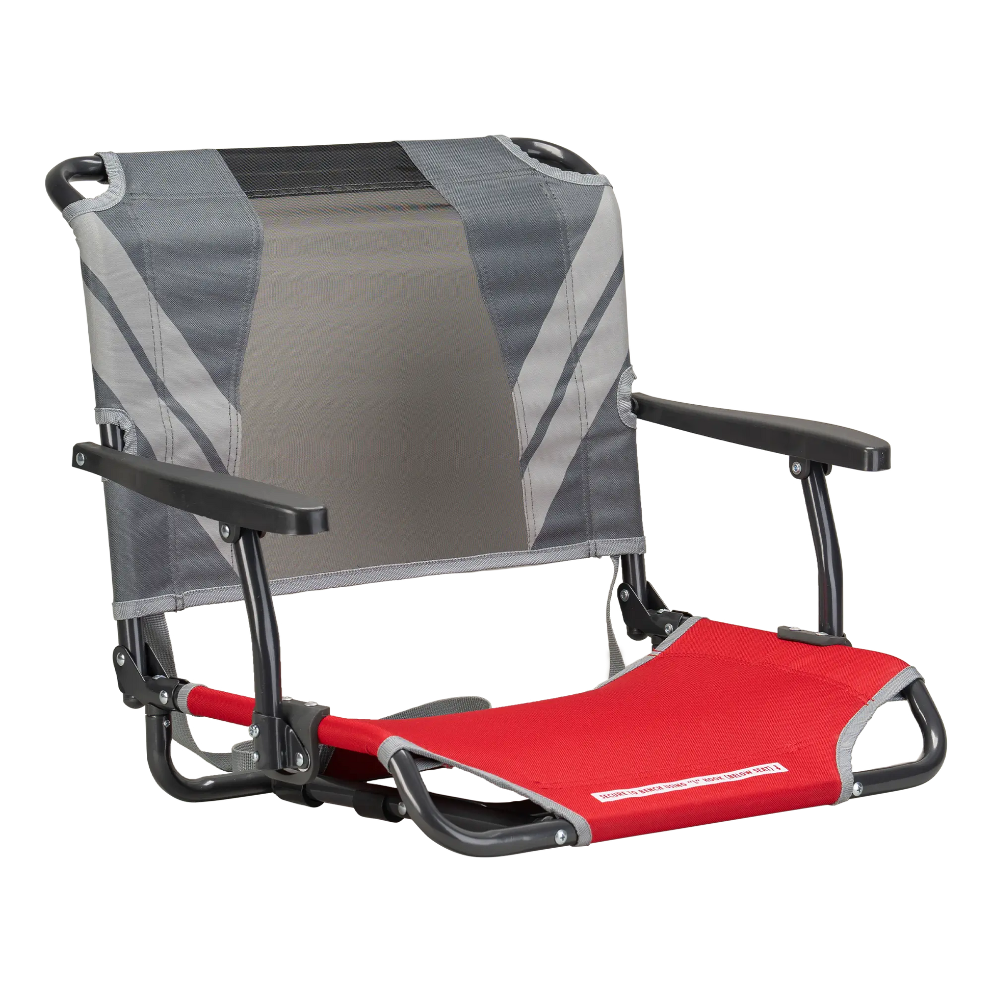 Ergonomic Back-Support Big Comfort Stadium Chair with Armrests - Choice 465 - Lightweight Folding Bleacher Chair with Cushioning - Red/Gray