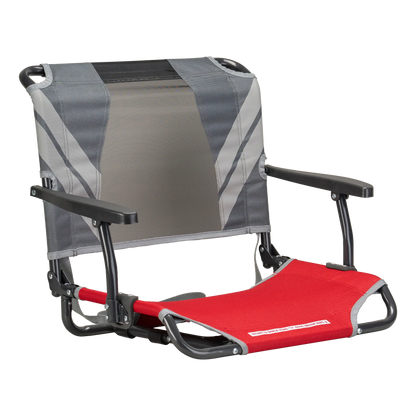 Ergonomic Back-Support Big Comfort Stadium Chair with Armrests - Choice 465 - Lightweight Folding Bleacher Chair with Cushioning - Red/Gray