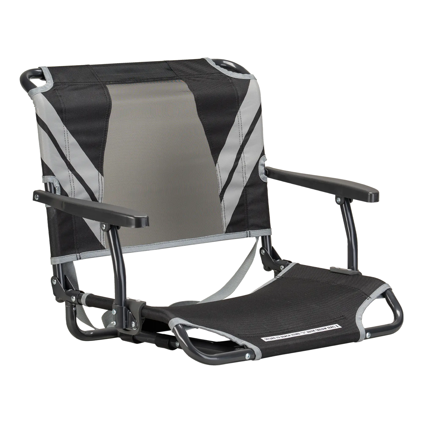 Ergonomic Back-Support Big Comfort Stadium Chair with Armrests - Choice 465 - Lightweight Folding Bleacher Chair with Cushioning - Black/Gray
