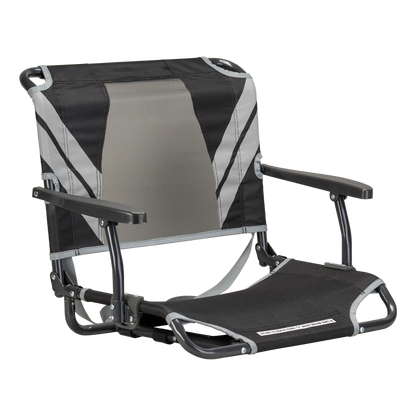 Ergonomic Back-Support Big Comfort Stadium Chair with Armrests - Choice 465 - Lightweight Folding Bleacher Chair with Cushioning - Black/Gray