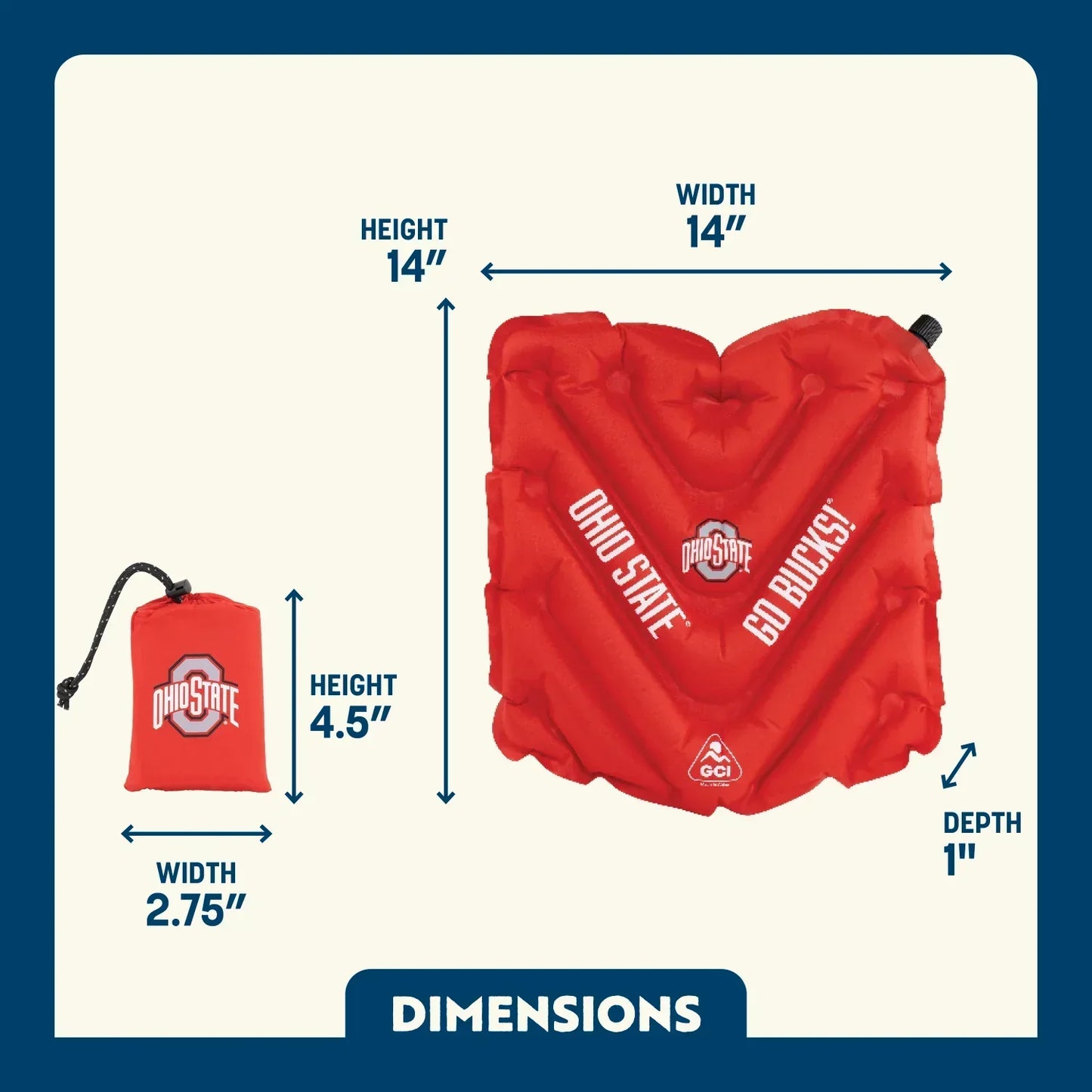 Secure-Hook College V Seat Inflatable Stadium Cushion - Ohio State Buckeyes - Choice 778 - Ergonomic Portable Stadium Seat for Sports Events Detail