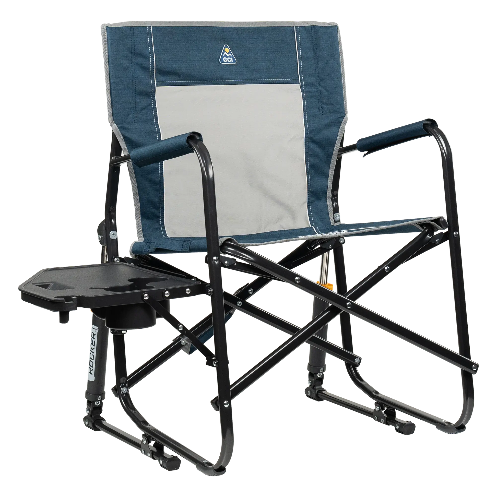 Patented Spring-Action Freestyle Rocker with Side Table - Choice 853 - Freestyle Rocker Portable Outdoor Folding Chair - Heathered Indigo