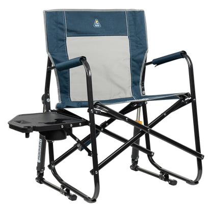 Patented Spring-Action Freestyle Rocker with Side Table - Choice 853 - Freestyle Rocker Portable Outdoor Folding Chair - Heathered Indigo