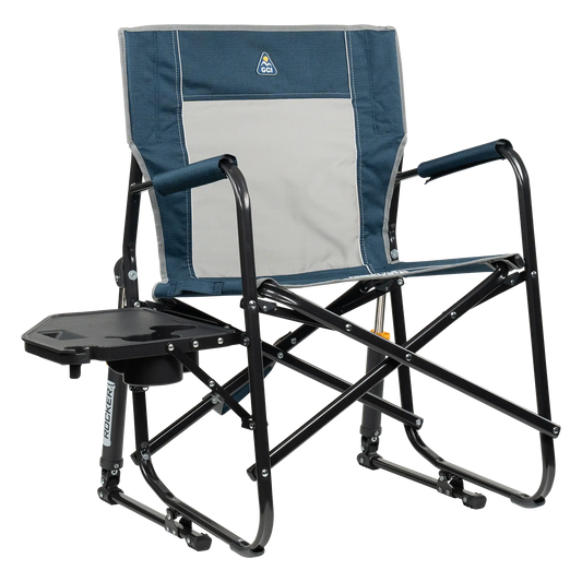 Patented Spring-Action Freestyle Rocker with Side Table - Choice 853 - Freestyle Rocker Portable Outdoor Folding Chair - Heathered Indigo