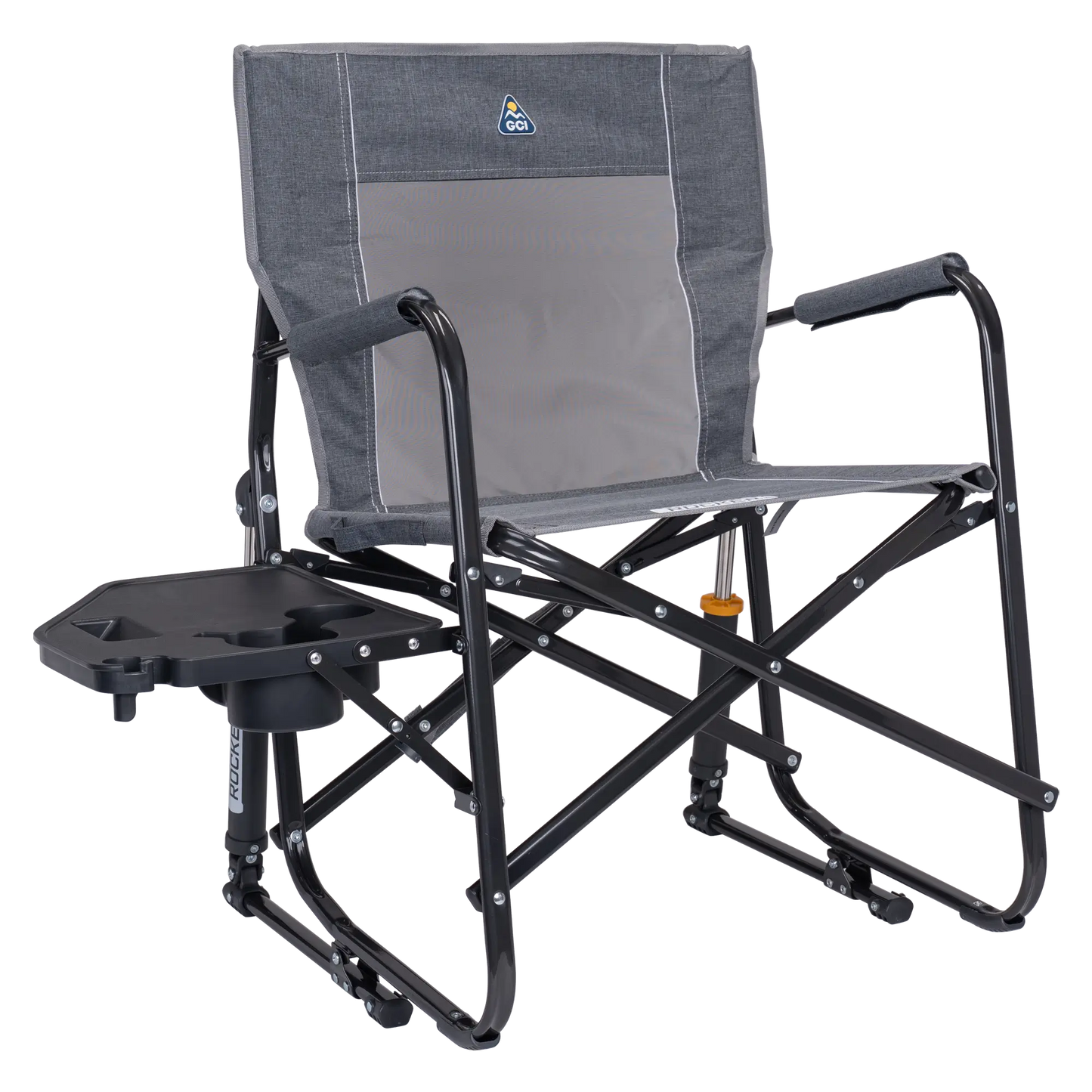 Patented Spring-Action Freestyle Rocker with Side Table - Choice 853 - Freestyle Rocker Portable Outdoor Folding Chair - Heathered Pewter
