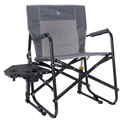 Patented Spring-Action Freestyle Rocker with Side Table - Choice 853 - Freestyle Rocker Portable Outdoor Folding Chair - Heathered Pewter