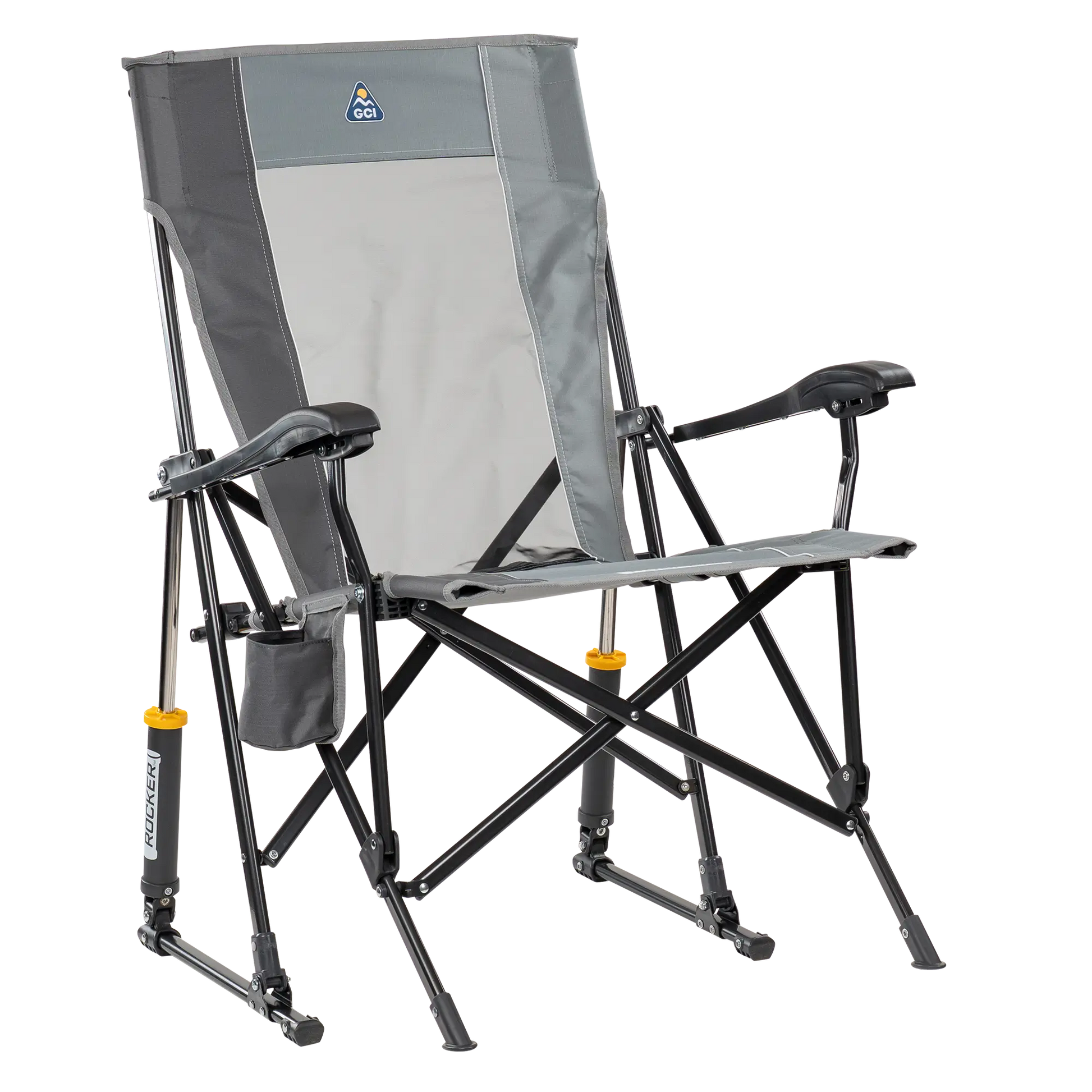 Heavy-Duty Freestyle RoadTrip Rocker - Choice 855 - Heavy-Duty Kickback Rocker with Beverage Holder - Mercury Gray