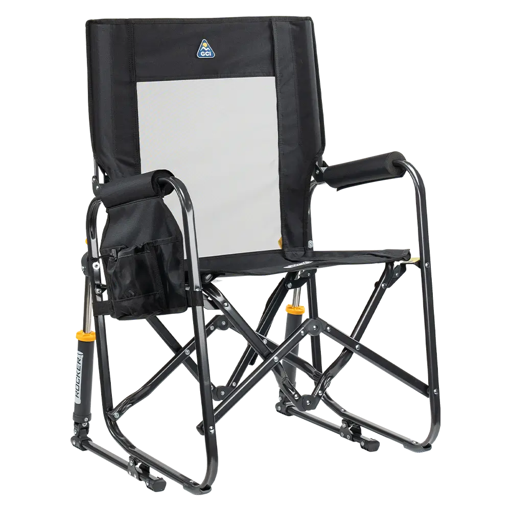 Premium All-Weather Stowaway Rocker - Choice 794 - Heavy-Duty Kickback Rocker with Beverage Holder - Black