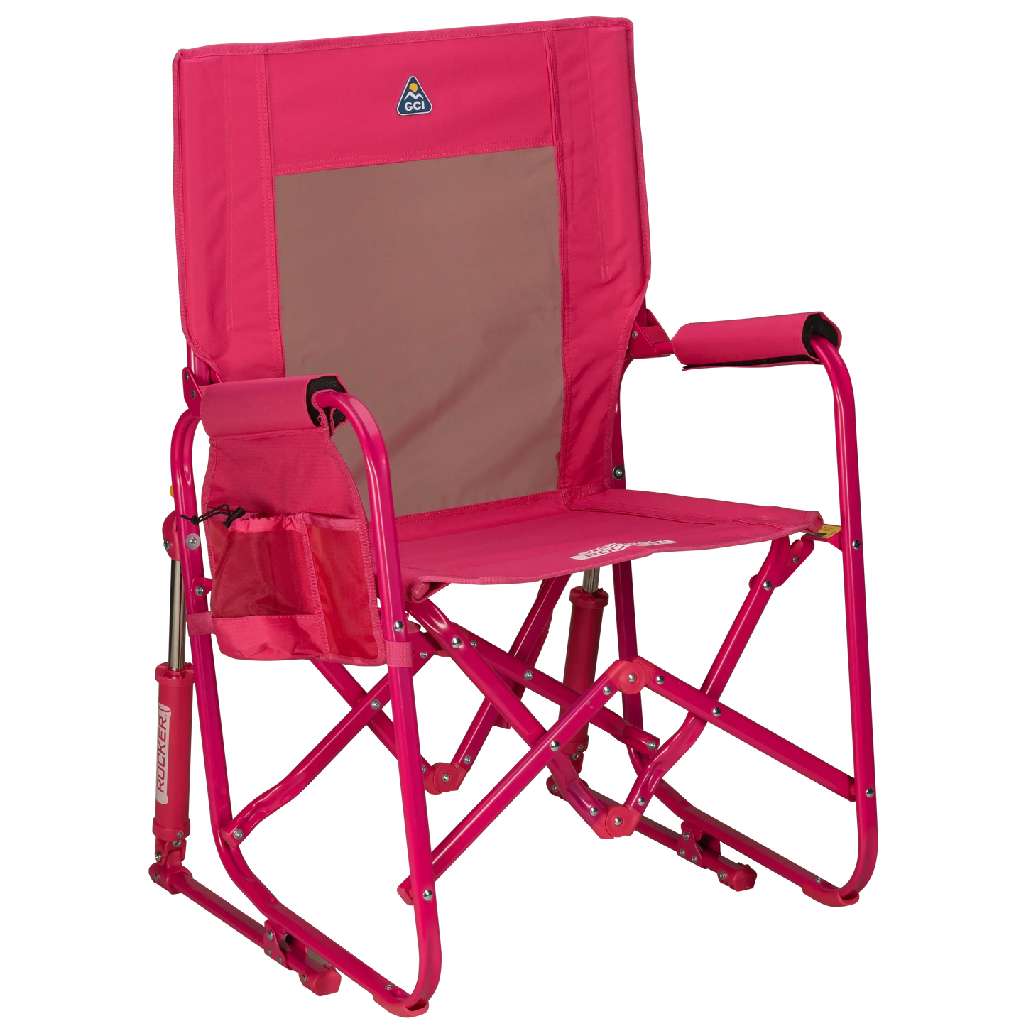 Premium All-Weather Stowaway Rocker - Choice 794 - Heavy-Duty Kickback Rocker with Beverage Holder - Bright Pink