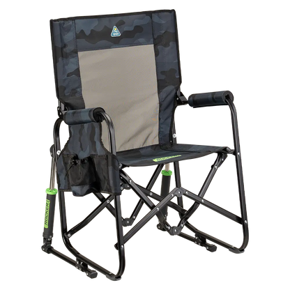 Premium All-Weather Stowaway Rocker - Choice 794 - Heavy-Duty Kickback Rocker with Beverage Holder - Stealth Camo