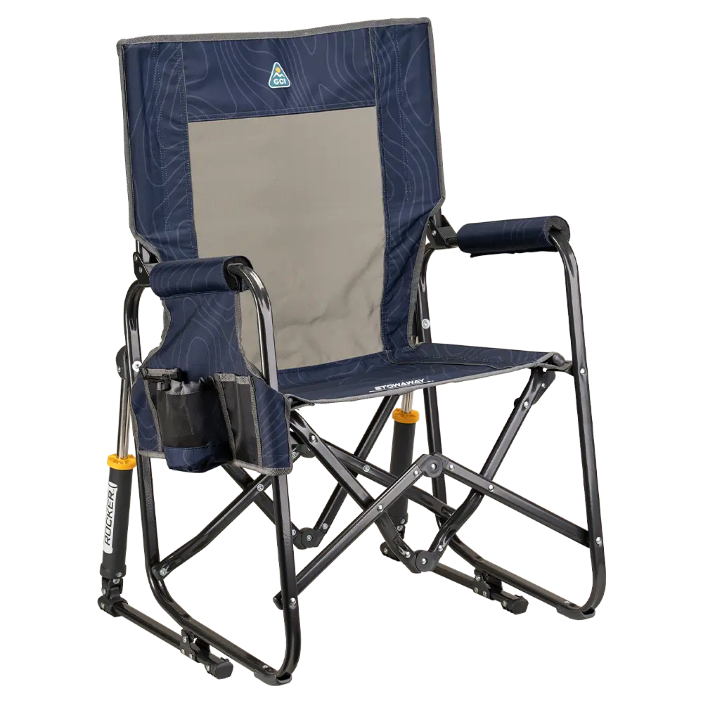 Premium All-Weather Stowaway Rocker - Choice 794 - Heavy-Duty Kickback Rocker with Beverage Holder - Navy Topo