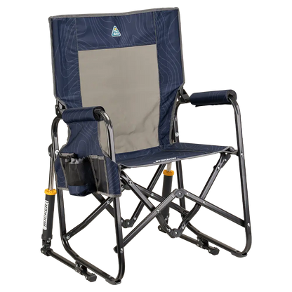 Premium All-Weather Stowaway Rocker - Choice 794 - Heavy-Duty Kickback Rocker with Beverage Holder - Navy Topo