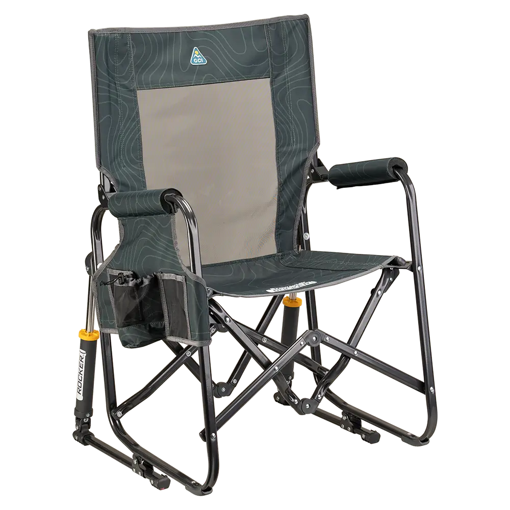 Premium All-Weather Stowaway Rocker - Choice 794 - Heavy-Duty Kickback Rocker with Beverage Holder - Hunter Topo