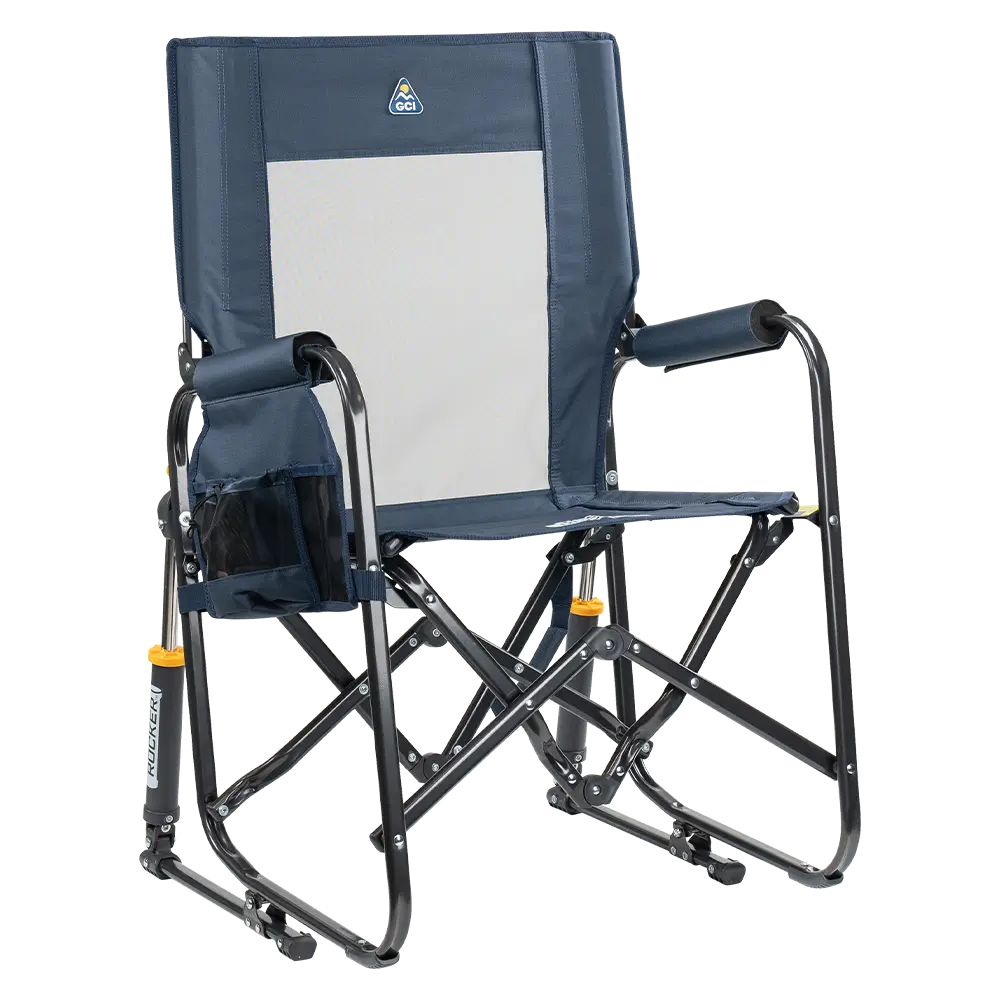 Premium All-Weather Stowaway Rocker - Choice 794 - Heavy-Duty Kickback Rocker with Beverage Holder - Denim