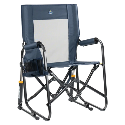 Premium All-Weather Stowaway Rocker - Choice 794 - Heavy-Duty Kickback Rocker with Beverage Holder - Denim
