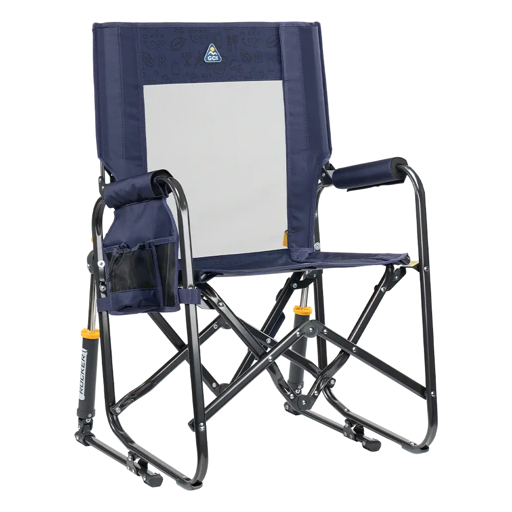 Premium All-Weather Stowaway Rocker - Choice 794 - Heavy-Duty Kickback Rocker with Beverage Holder - Tailgater Rich Blue