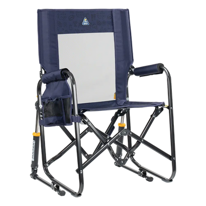 Premium All-Weather Stowaway Rocker - Choice 794 - Heavy-Duty Kickback Rocker with Beverage Holder - Tailgater Rich Blue