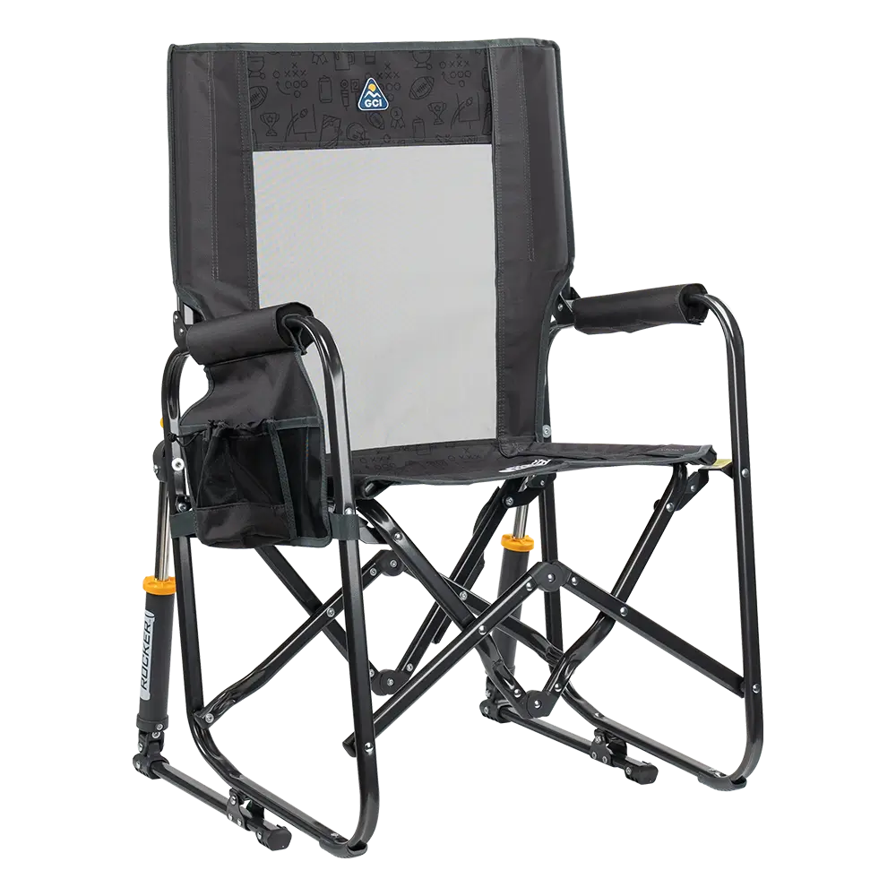Premium All-Weather Stowaway Rocker - Choice 794 - Heavy-Duty Kickback Rocker with Beverage Holder - Tailgater Dark Charcoal