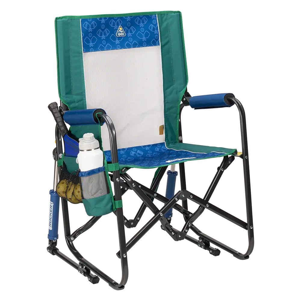 Premium All-Weather Stowaway Rocker - Choice 794 - Heavy-Duty Kickback Rocker with Beverage Holder - Pickleball Green