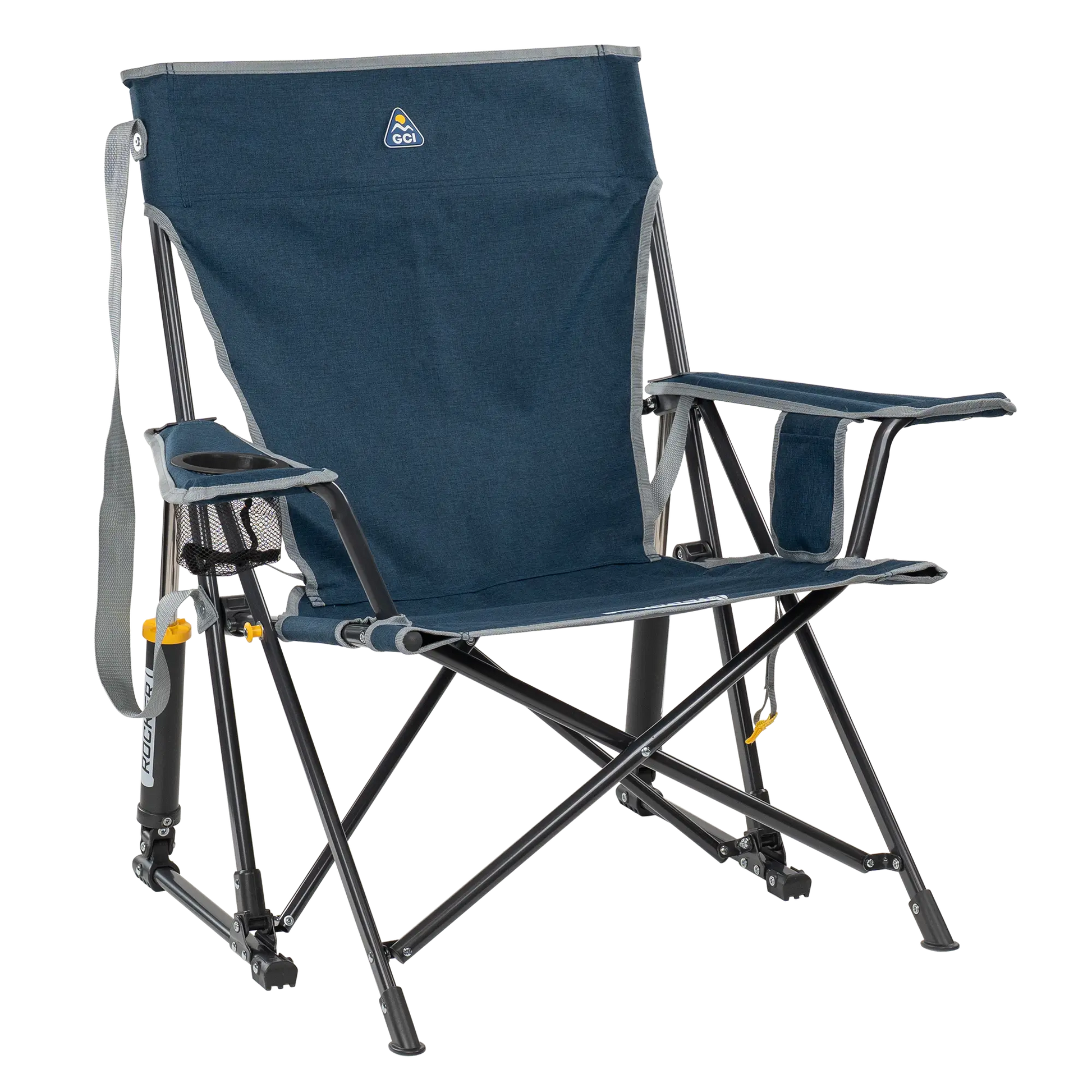 Patented Spring-Action Kickback Rocker - Choice 345 - Heavy-Duty Kickback Rocker with Beverage Holder - Heathered Indigo