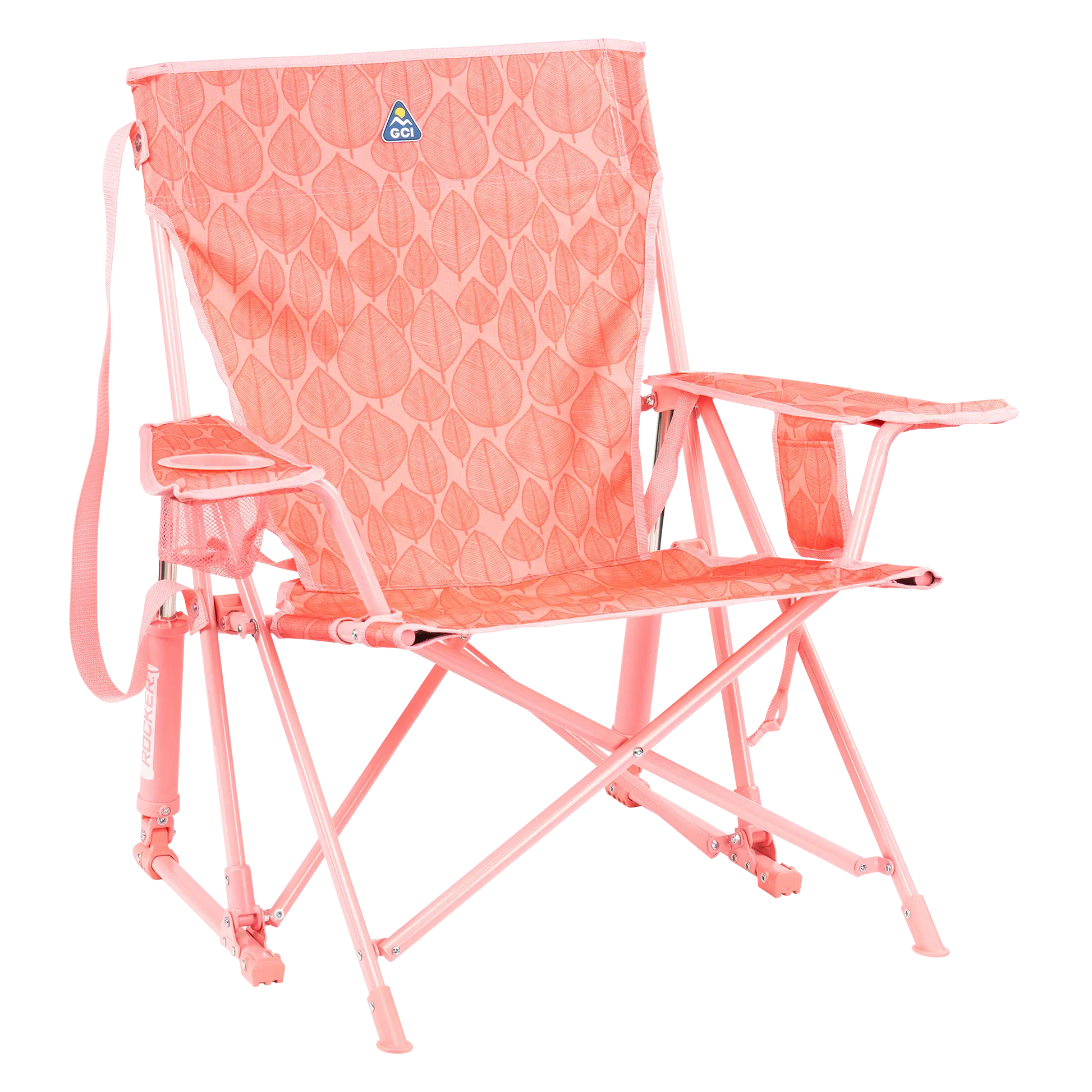 Patented Spring-Action Kickback Rocker - Choice 345 - Heavy-Duty Kickback Rocker with Beverage Holder - Soft Pink Leaf