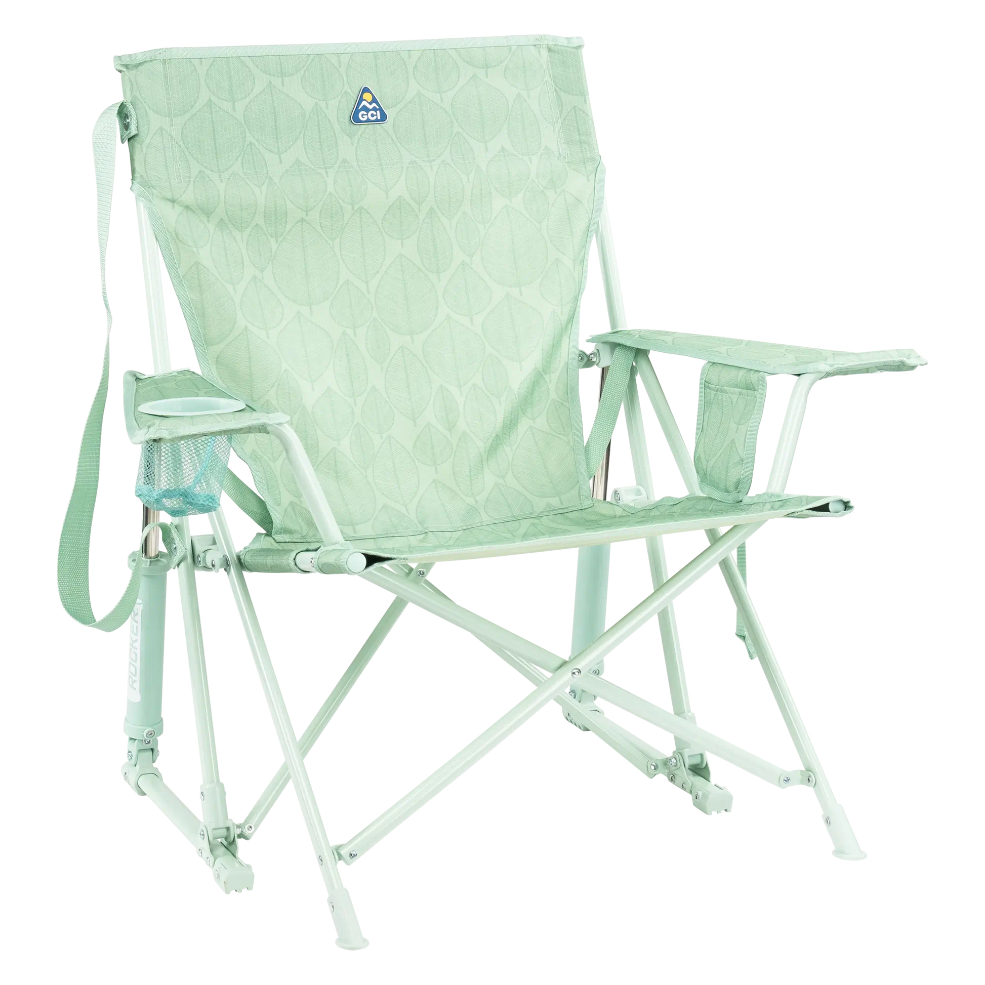 Patented Spring-Action Kickback Rocker - Choice 345 - Heavy-Duty Kickback Rocker with Beverage Holder - Pastel Green Leaf