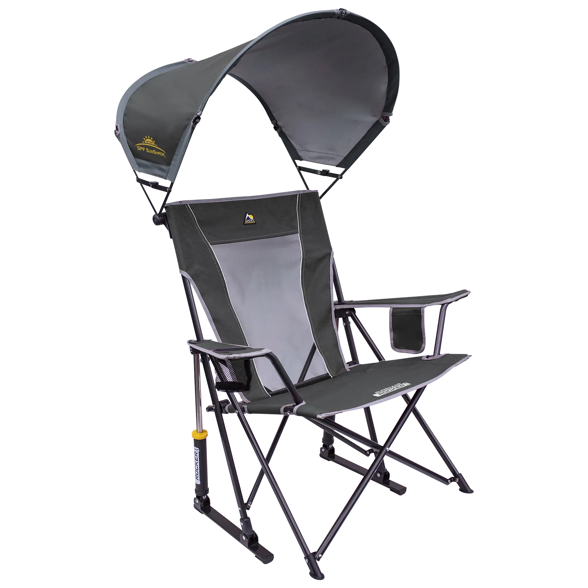 Smooth Motion SunShade Rocker - Choice 550 - Patented Spring-Action Rocking Chair for Camping - Pewter