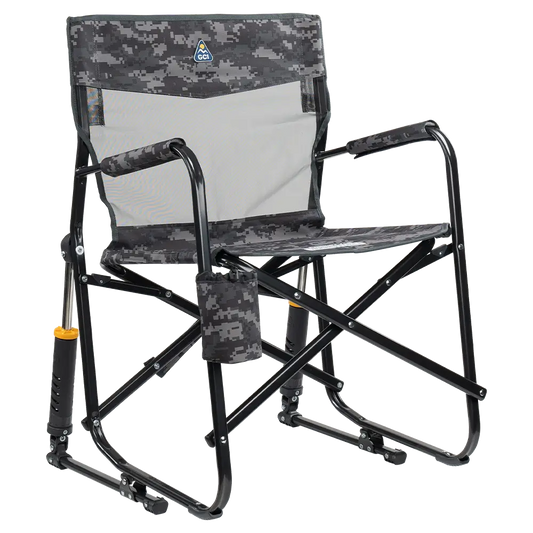 Patented Spring-Action Freestyle Rocker Elite - Choice 460 - RoadTrip Rocker Smooth Motion Camp Chair - Cool Gray Camo