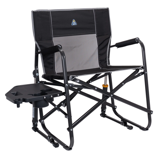 Heavy-Duty Freestyle Freestyle Rocker XL with Side Table - Choice 836 - Patented Spring-Action Rocking Chair for Camping - Black