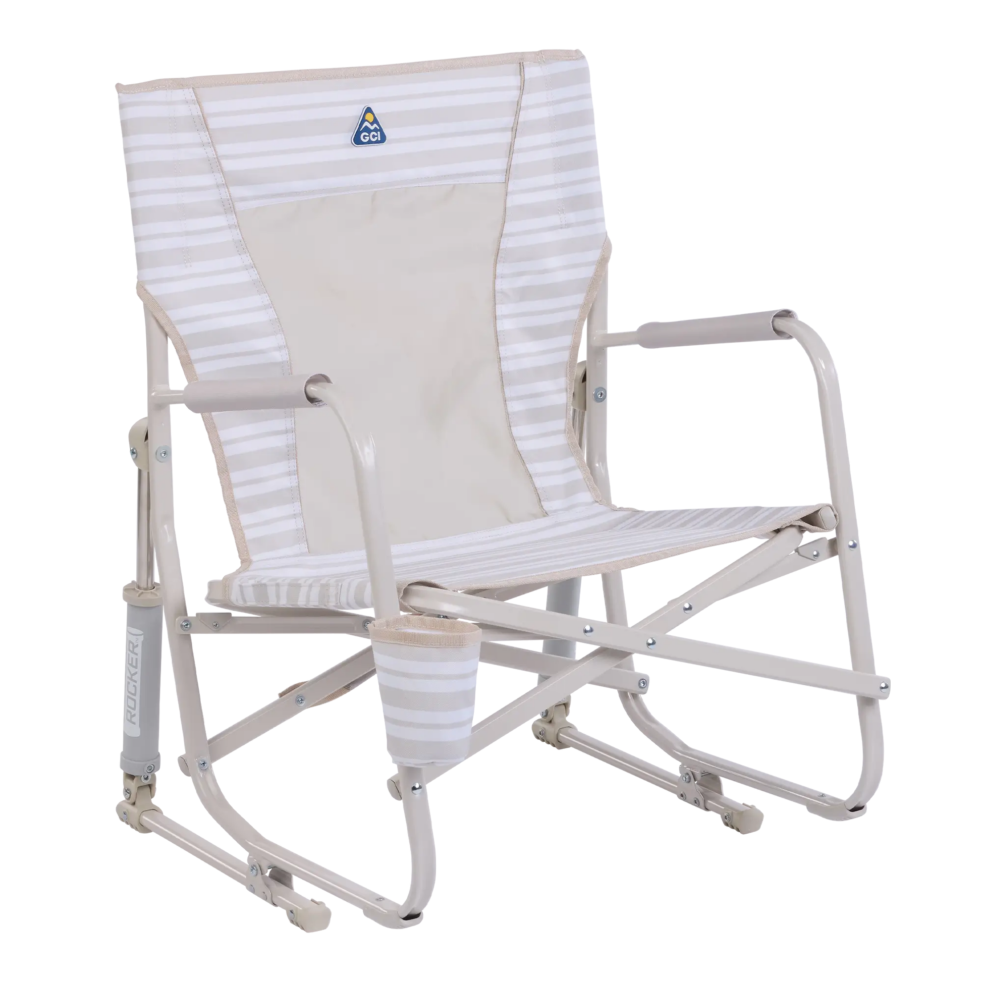 Patented Spring-Action Beach Rocker - Choice 712 - Freestyle Rocker Portable Outdoor Folding Chair - Neutral Stripe