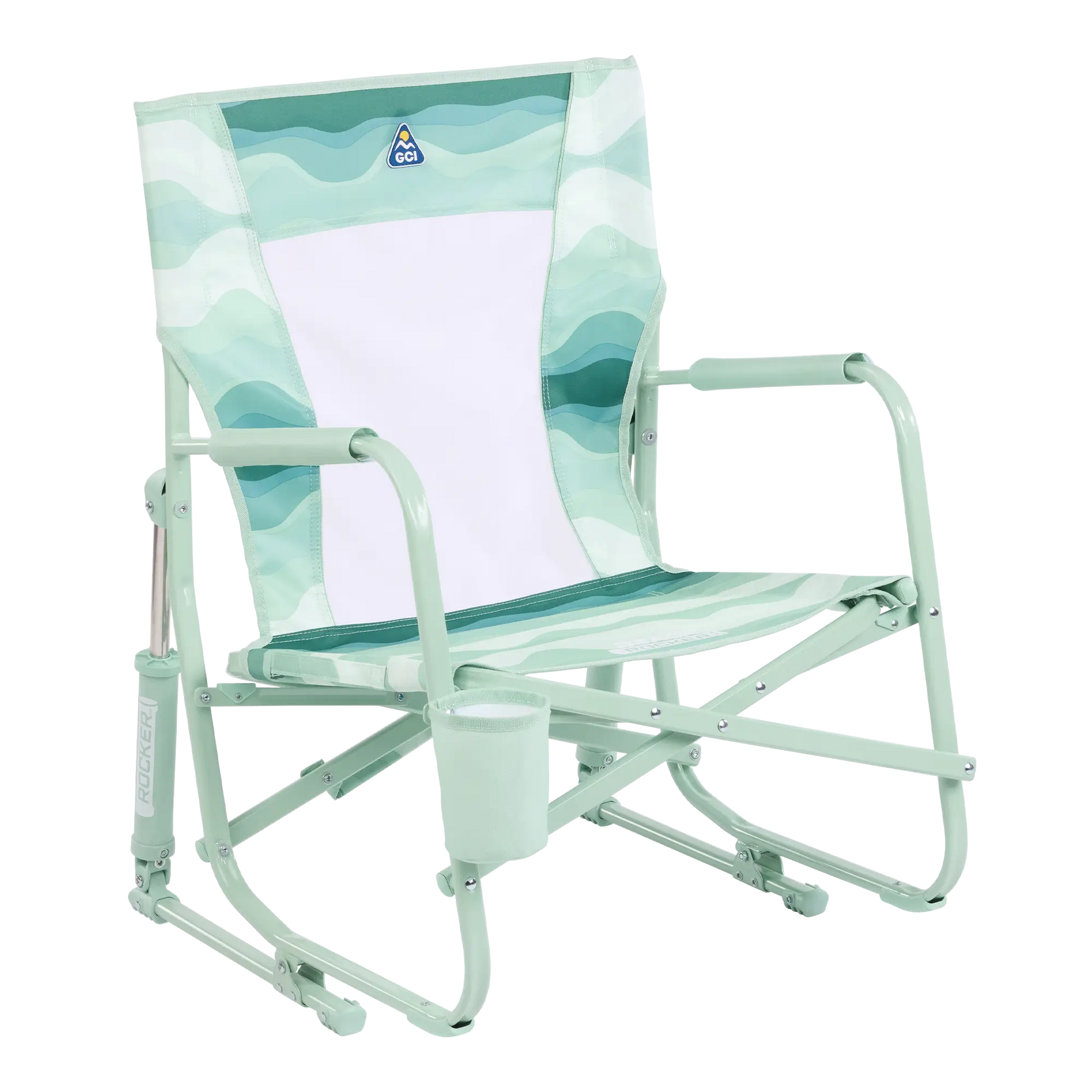 Patented Spring-Action Beach Rocker - Choice 712 - Freestyle Rocker Portable Outdoor Folding Chair - Green Beach Wave