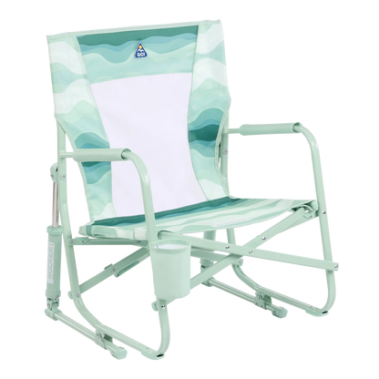 Patented Spring-Action Beach Rocker - Choice 712 - Freestyle Rocker Portable Outdoor Folding Chair - Green Beach Wave