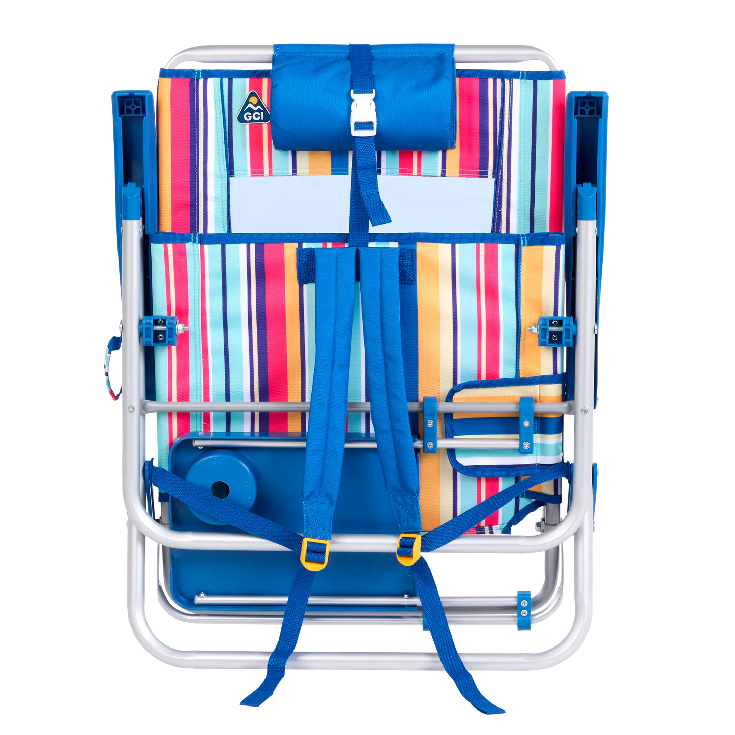 Sand-Friendly Big Surf with Slide Table - Choice 334 - Low-Profile Reclining Beach Chair with Backpack Straps Detail