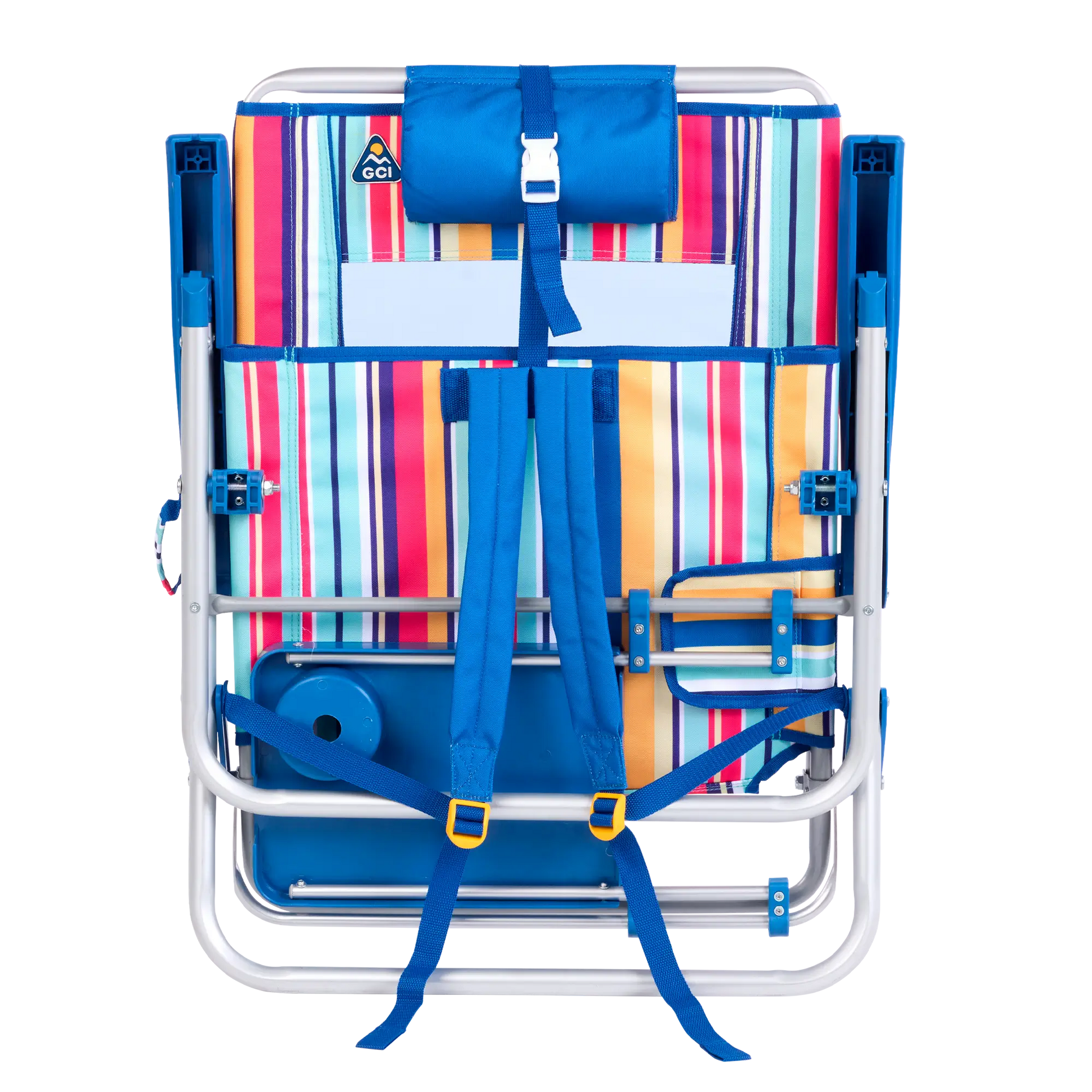 Sand-Friendly Big Surf with Slide Table - Choice 334 - Low-Profile Reclining Beach Chair with Backpack Straps Detail