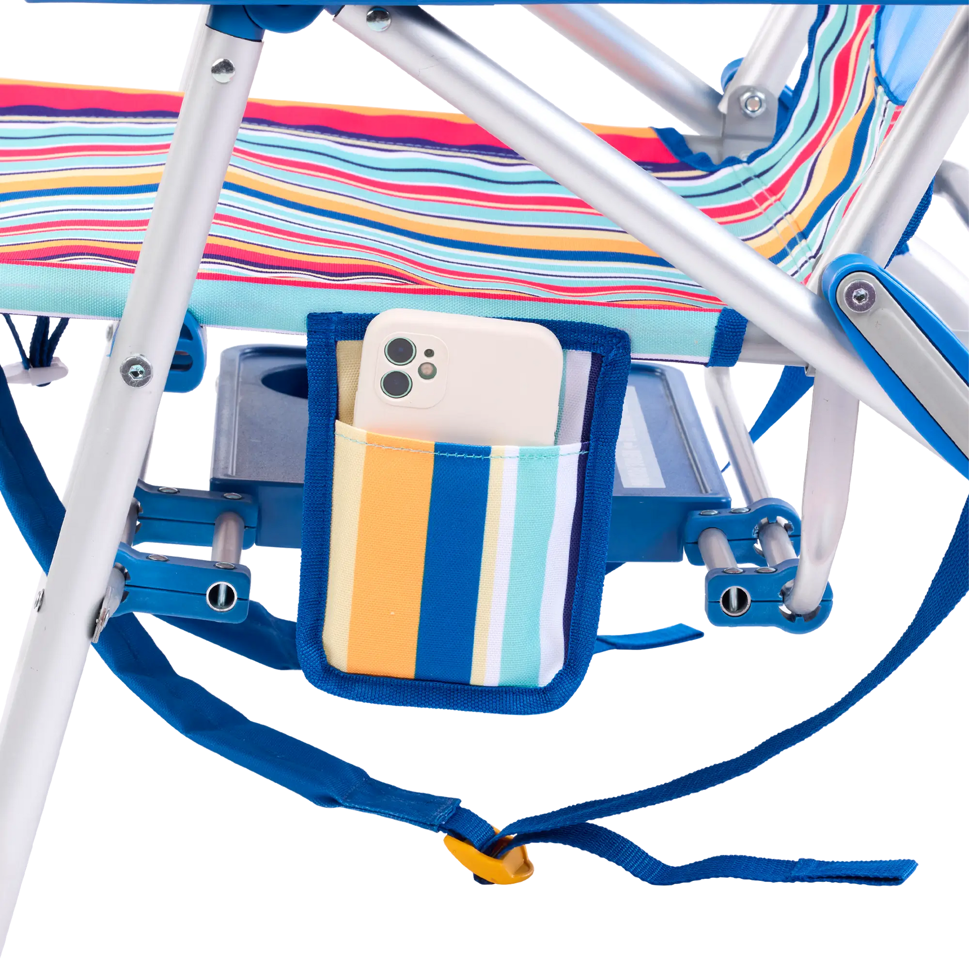 Sand-Friendly Big Surf with Slide Table - Choice 334 - Low-Profile Reclining Beach Chair with Backpack Straps Detail