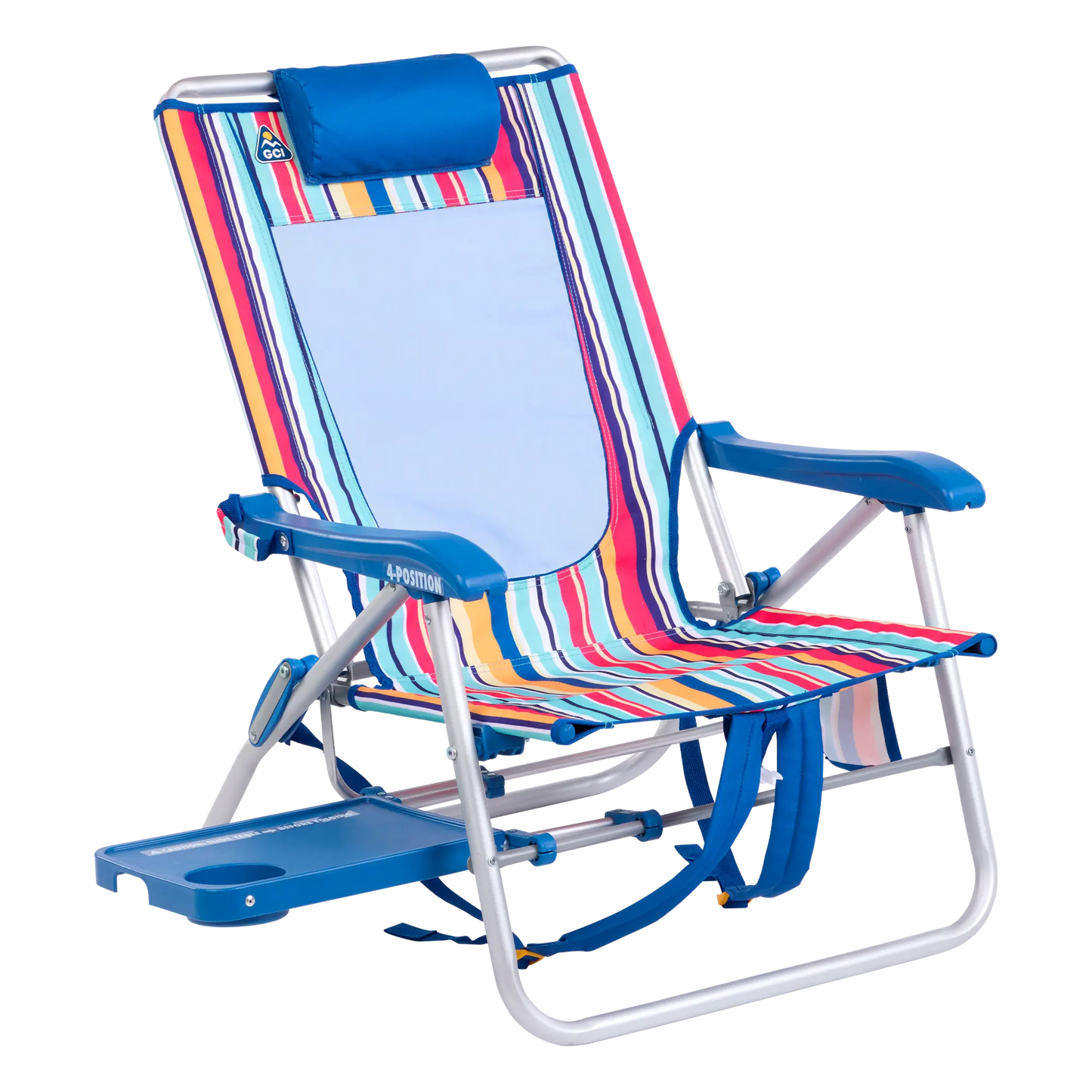 Sand-Friendly Big Surf with Slide Table - Choice 334 - Low-Profile Reclining Beach Chair with Backpack Straps - Multi Stripe