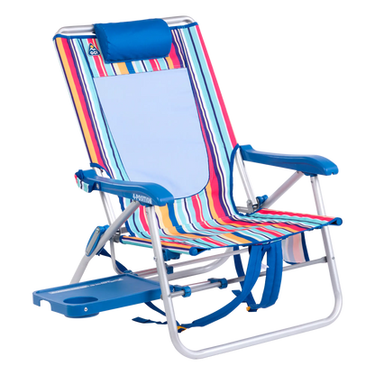 Sand-Friendly Big Surf with Slide Table - Choice 334 - Low-Profile Reclining Beach Chair with Backpack Straps - Multi Stripe
