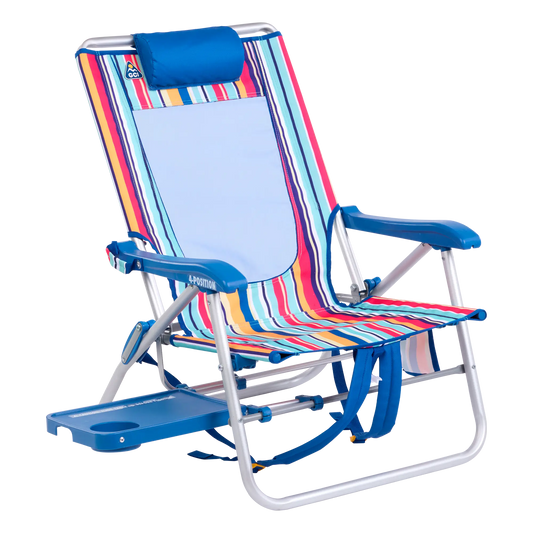Sand-Friendly Big Surf with Slide Table - Choice 334 - Low-Profile Reclining Beach Chair with Backpack Straps - Multi Stripe