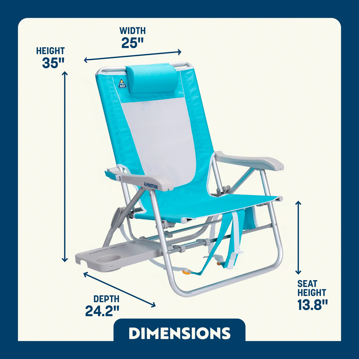 Sand-Friendly Big Surf with Slide Table - Choice 334 - Low-Profile Reclining Beach Chair with Backpack Straps Detail