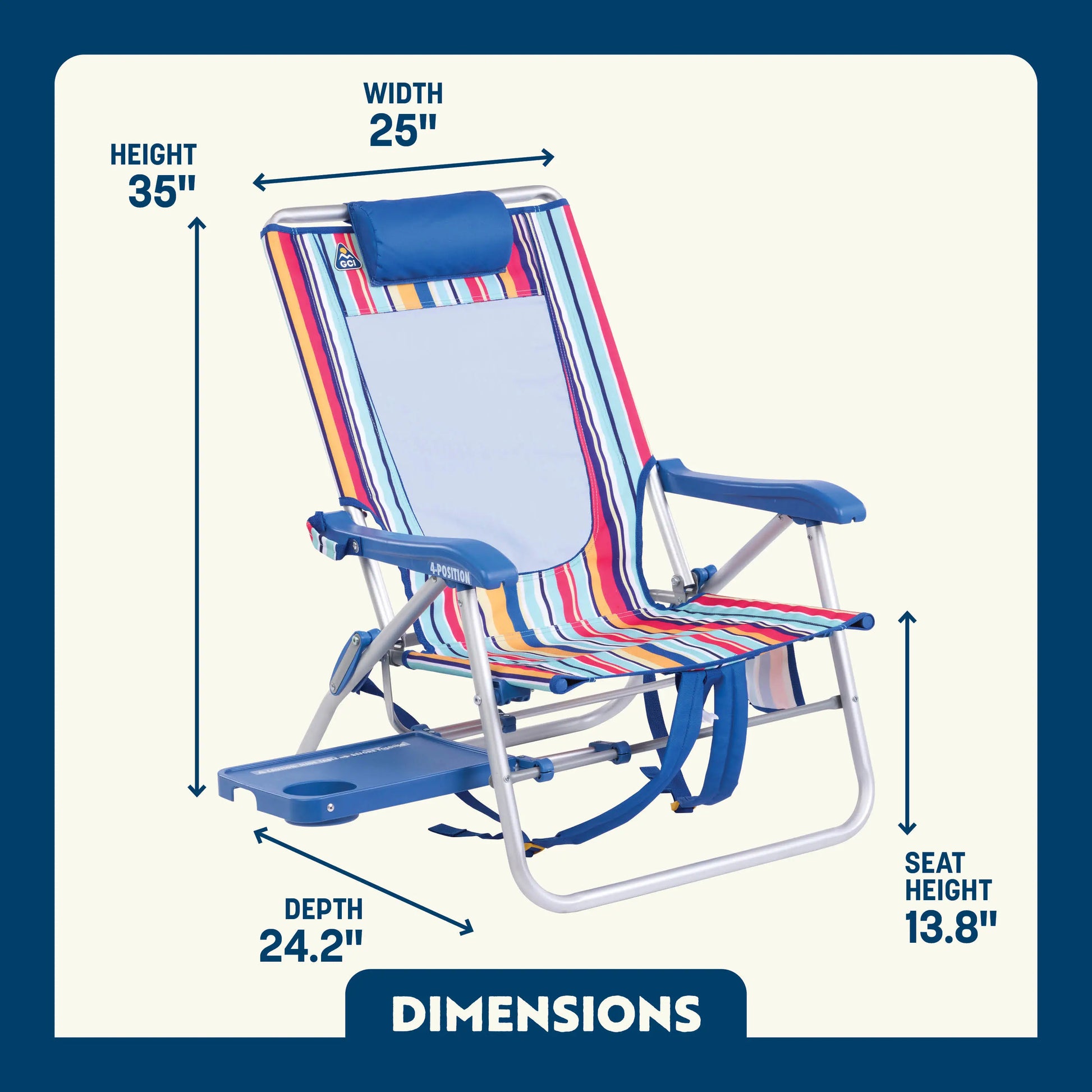 Sand-Friendly Big Surf with Slide Table - Choice 334 - Low-Profile Reclining Beach Chair with Backpack Straps Detail
